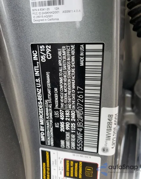 2015 Mercedes-Benz C 300 from USA, damaged, VIN 55SWF4JB2FU072617